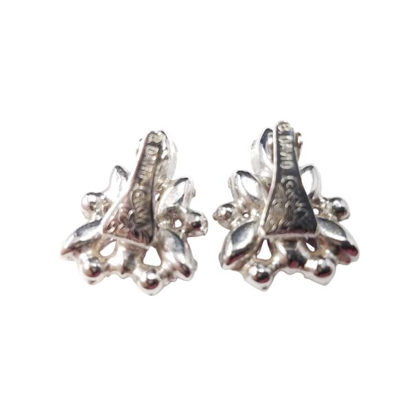 Vintage B. David Aurora Borealis Red Rhinestone & Faux Pearl Clip Earrings 1960s - Picture 7 of 10